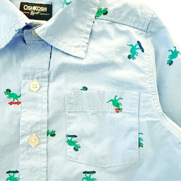 OshKosh B’gosh | Skateboarding Dinosaur Boys Button Down Shirt (5T) - Picture 2 of 6